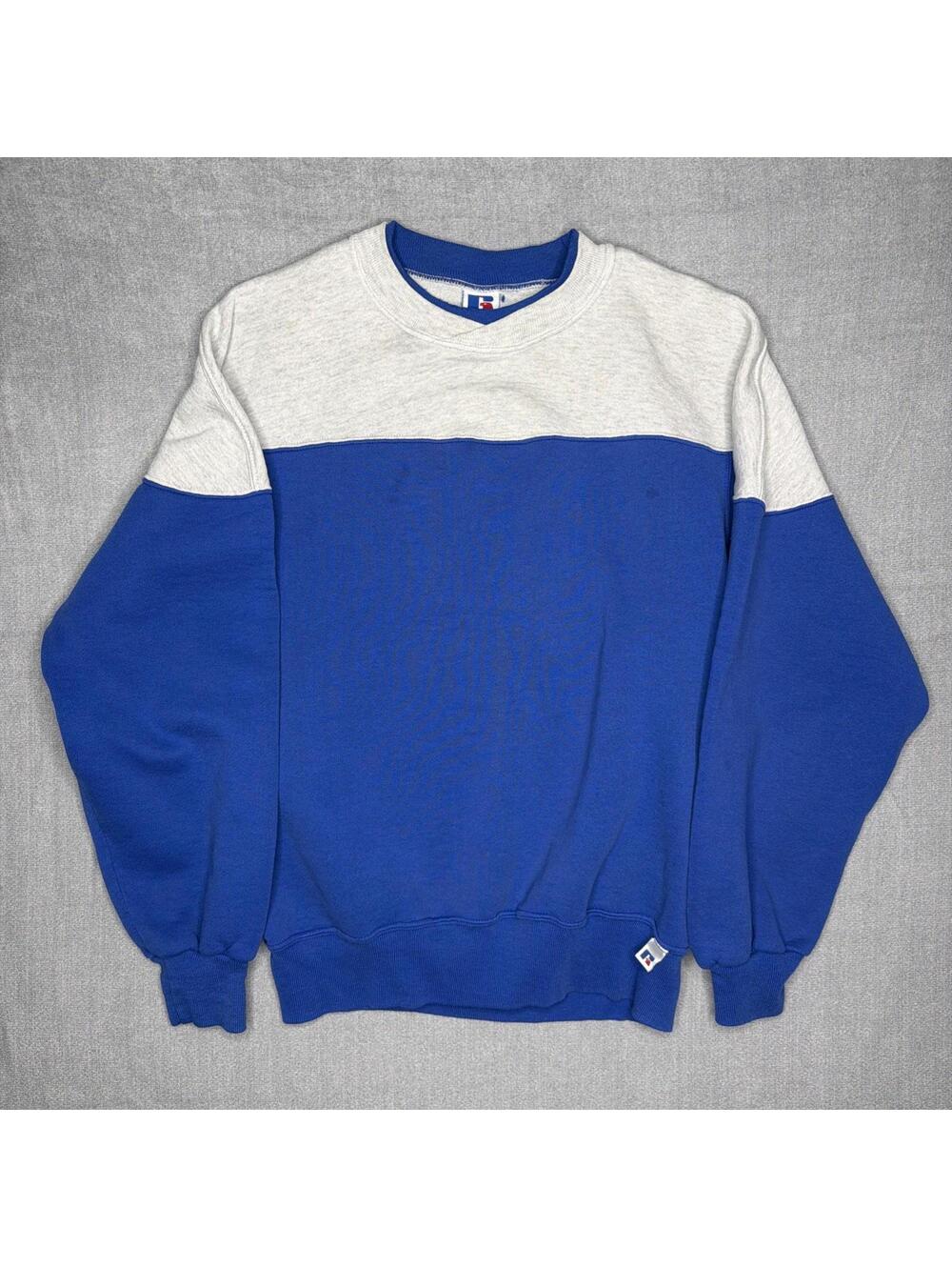 Vintage 90s Russell Athletic Sweatshirt M Blue Heather Gray Colorblock Two Tone